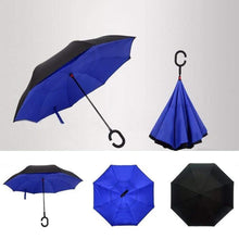 6211 Plain design Windproof Upside Down Reverse Umbrella with C-Shaped Handle 