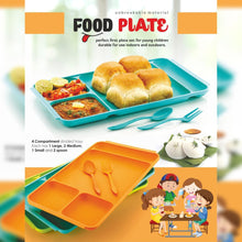 2037 4Compartment Dish with Spoon and Fork(2 Dish Set with 1Spoon and 1Fork) Dinner Plate Plastic Compartment Plate Pav Bhaji Plate 4-Compartments Divided Plastic Food Plate. 