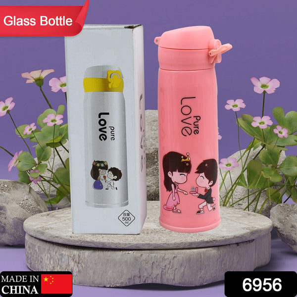 6956 Pure Love outdoor sport water bottle 500ml leak proof BPA-free for travel cold and hot water glass water bottle with daily water intake for gym and children, Fridge, for Home, Office, School (MOQ :- 80 Pc)