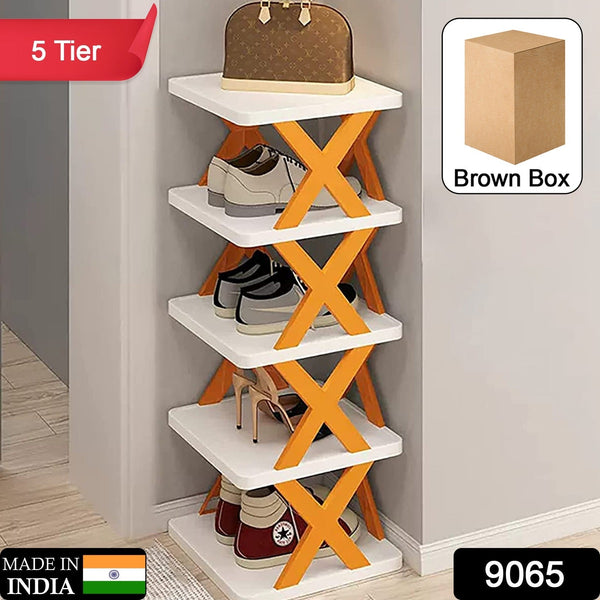 9065   5 Layer Shoes Stand, Shoe Tower Rack Suit for Small Spaces, Closet, Small Entryway, Easy Assembly and Stable in Structure, Corner Storage Cabinet for Saving Space 