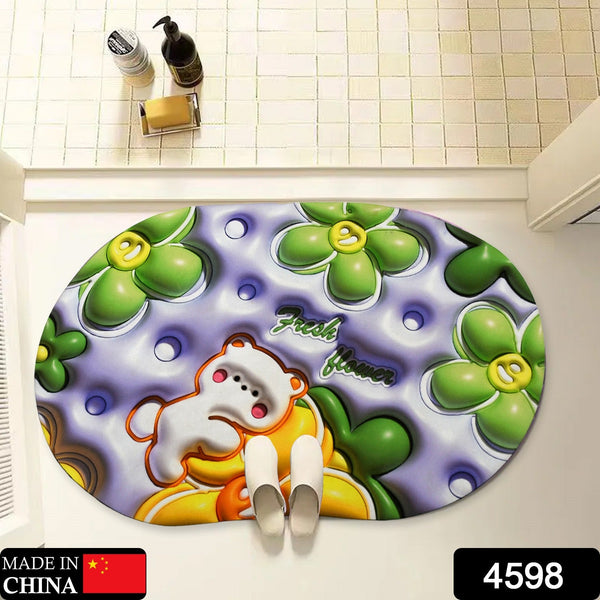 4598  3D Visual Anti-Slip Absorbent Mat New Soft Super Absorbent Floor Mats, Cute Flowers Shower Drying Bathroom Mat